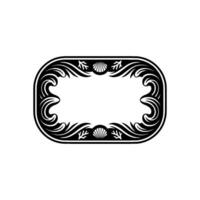 Elegant Black White Decorative Frame with Seashells Waves. vector