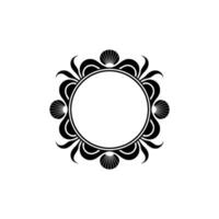 Elegant Black White Circle Frame with Seashell Accents. vector
