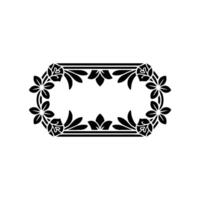 Elegant Black Floral Frame with Geometric Border on Cream Background. vector