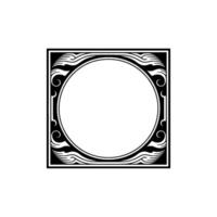 Art Deco Frame Black and White Ornamental , Square with Circle Center. vector