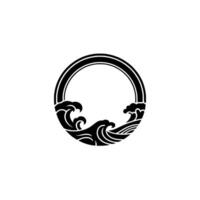 Japanese Wave Crest Emblem in Circle, Minimalist Black on White. vector