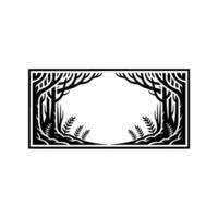 Black Forest Frame Intricate Nature Border on White. vector