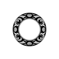 Elegant Black White Circular Frame with Seashells and Swirls on White Background. vector