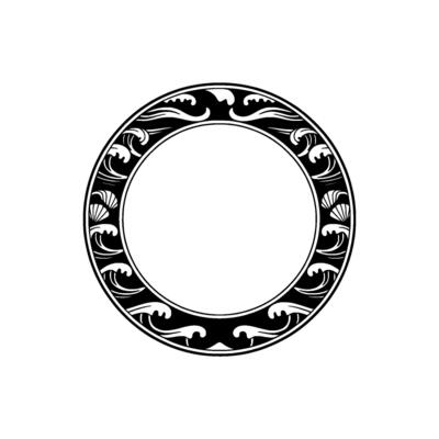 Oceanic Wave Pattern Circle Frame - Decorative Border, Monochromatic.