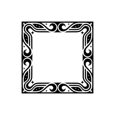 Decorative Art Deco Frame, Black and White, Square, Elegant.