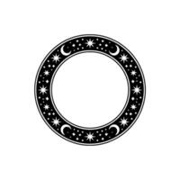 Celestial Circle Starry Crescent Border, Modern Minimalist. vector