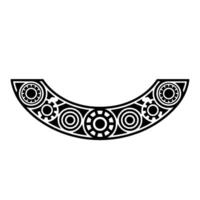 Curved Geometric Gearwheel Element in Black on White. vector