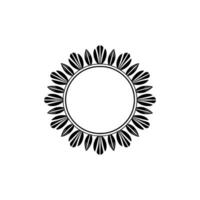 Black White Floral Circular Frame on Pale Gray Background. vector