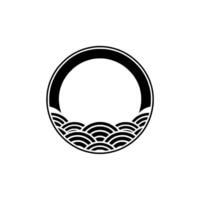 Minimalist Japanese Crest Ocean Waves Inside Black Circle. vector
