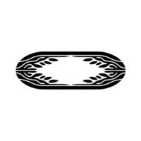 Black and White Decorative Oval with Leaf Motif on White Background. vector