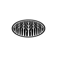 Minimalist Forest Silhouette in Oval Frame - Illustration. vector