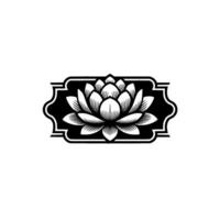 Black and White Lotus Flower in Decorative Frame. vector