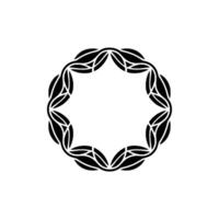 Elegant Black Leaf Circle Frame on White Background. vector