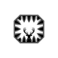 Minimalist Stag Silhouette in Forest Frame. vector