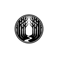 Circle Forest Path Minimalist Black White. vector