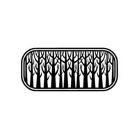 Black White Forest Silhouette in Oval Frame - Minimalist. vector