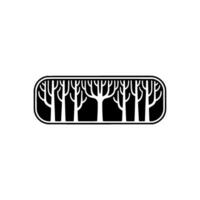 Stylized Forest Silhouettes in Rounded Rectangle, Black and White. vector