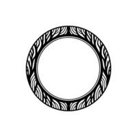 Ornamental Black Circle Frame with Leaf Motif on White Background. vector