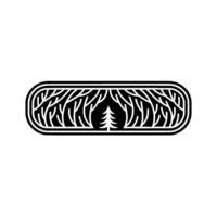 Minimalist Forest Silhouette in Rounded Frame, Black White. vector