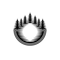 Minimalist Circle of Pines Black and White. vector