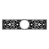 Ornate Black White Frame Decorative Scrollwork, Stars, and Blank Circle. vector
