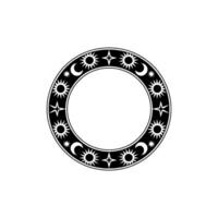 Celestial Circle Ornament, Black and White, Boho. vector