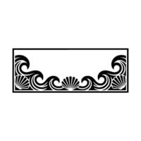 Coastal Frame Ornament with Sea Shells and Waves, Black and White. vector