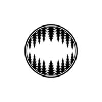 Minimalist Forest Circle Evergreen Trees, Black White. vector