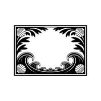 Decorative Ocean Frame with Seashells and Waves, Art Deco Style. vector
