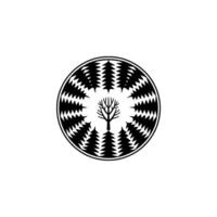 Minimalist Forest Circle Emblem Geometric Tree. vector