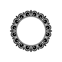 Elegant Black Flourish Circle Frame on White Background. vector