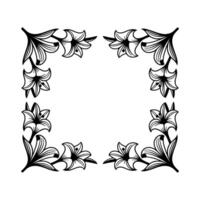 Elegant Lily Corner Frame in Black and White. vector