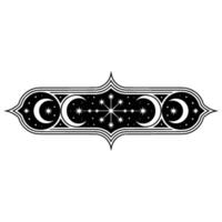 Celestial Ornament Crescent Moons and Stars in Black and White. vector