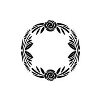 Elegant Black Floral Wreath Frame on Grayscale Background. vector