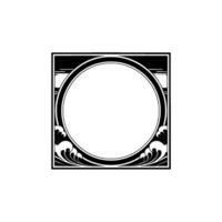 Art Deco Frame with Circle and Waves, Black and White. vector