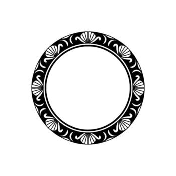 Elegant Circular Frame with Shell Motif, Black and White. vector