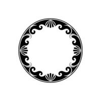 Elegant Round Black White Frame with Shell and Scroll. vector