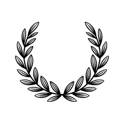 Minimalist Laurel Wreath Illustration, Black Outline on White.