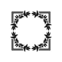 Floral Square Frame, Black and White Minimalist. vector