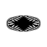 Black and White Decorative Oval with Leaves - Minimalist Branding Element. vector