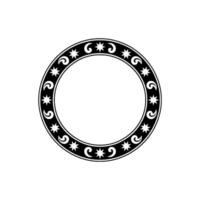 Circular Decorative Frame with Stars and Swirls - Black White Element. vector