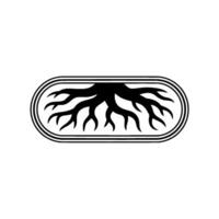 Stylized Root System in an Oval Frame on Neutral Background. vector