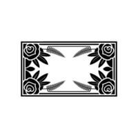 Elegant Floral Rectangular Frame Black Roses and Ferns on White. vector