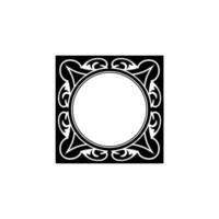 Elegant Black White Frame Ornamental Circle with Swirls, Minimalist. vector