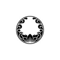 Black Ornamental Circle Elegant Lotus Motif on White Background. vector