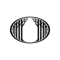 Minimalist Forest Black Trees Within Oval Frame. vector