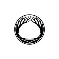 Minimalist Circle Emblem Tree Branches Landscape. vector