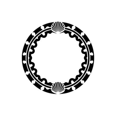 Minimalist Circular Ornament with Shell Details on White Background.
