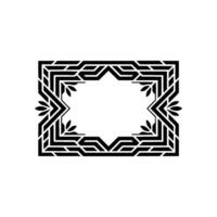Geometric Black and White Decorative Frame with Leaves, Elegant. vector
