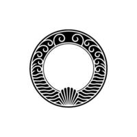 Elegant Circular Frame with Shell, Swirls and Waves, Minimalist Style. vector